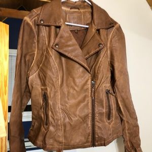 Max Studio Women's Medium Cognac 6710L23 Faux Leather Jacket Nwt